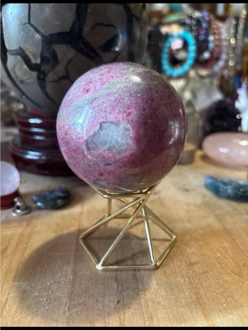 Rhodonite and Quartz Sphere